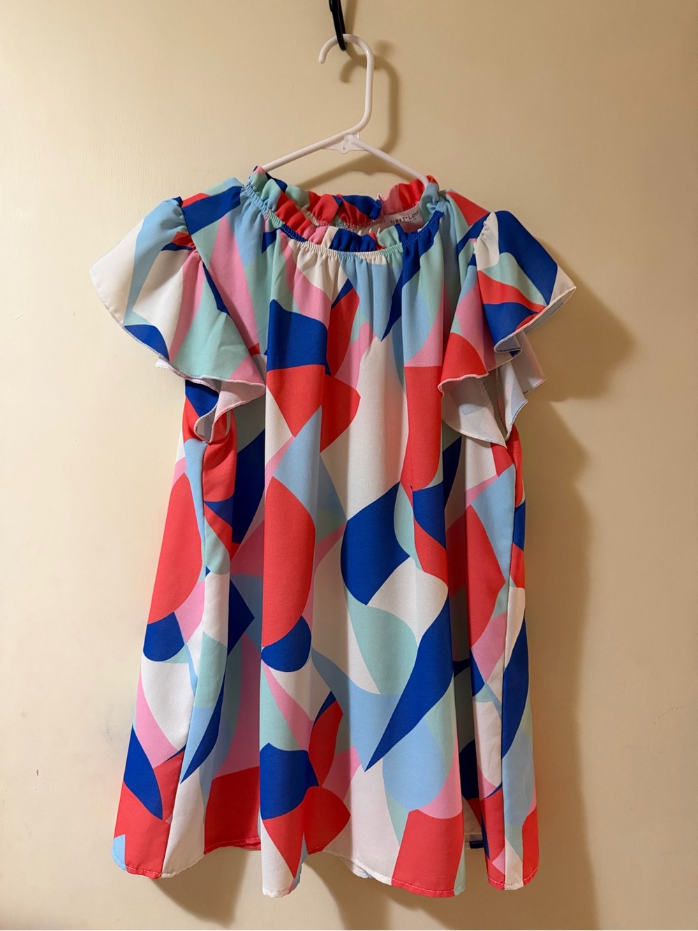 First Love Multicolor Geometric Flutter-Sleeve Top